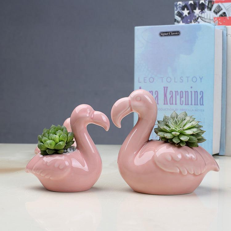 2-Piece Pink Flamingo Succulent Plant Pots