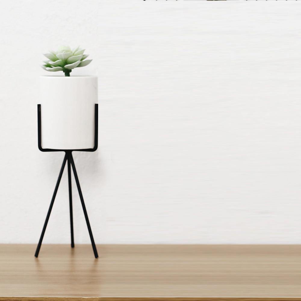 Oasis Ceramic Planter with Geometric Metal Stand
